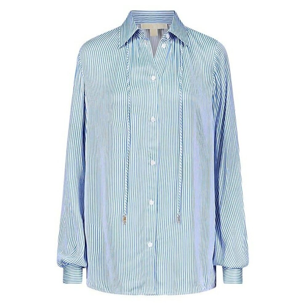 Michael Kors Women's Pinstriped Satin Blouse Blueberry Size S (MSRP $195)